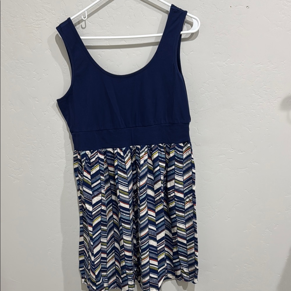 Navy Blue Chevron Pattern Dress
